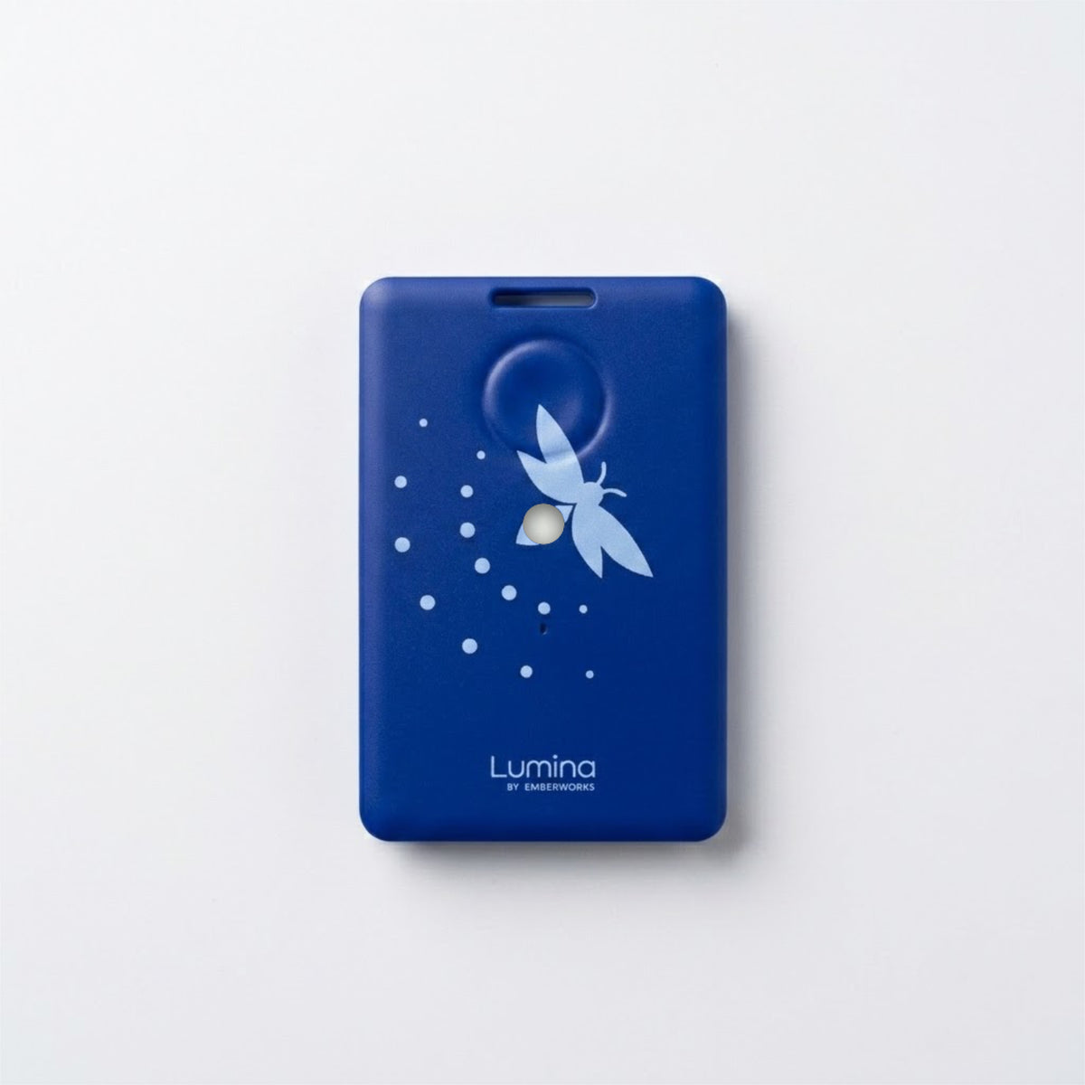 Blue device with a firefly design and 'Lumina' branding on a light gray background.